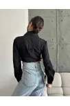 Yanı Kemer Detaylı Crop Gömlek Siyah S4009