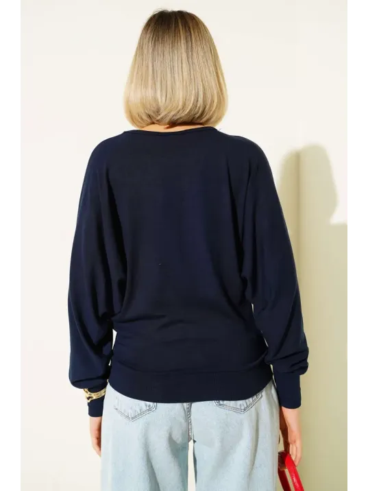 Yarasa Kol Salaş Bluz Lacivert T4273