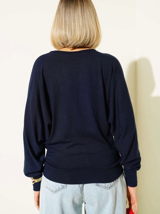 Yarasa Kol Salaş Bluz Lacivert T4273 Yarasa Kol Salaş Bluz Lacivert T4273