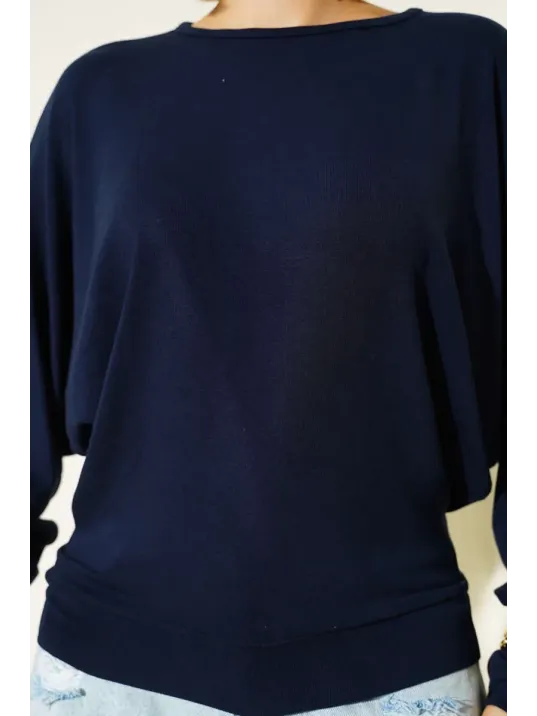 Yarasa Kol Salaş Bluz Lacivert T4273
