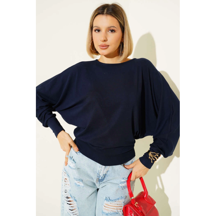 Yarasa Kol Salaş Bluz Lacivert T4273 Yarasa Kol Salaş Bluz Lacivert T4273