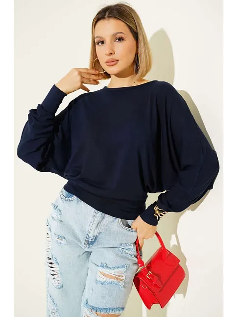 Yarasa Kol Salaş Bluz Lacivert T4273