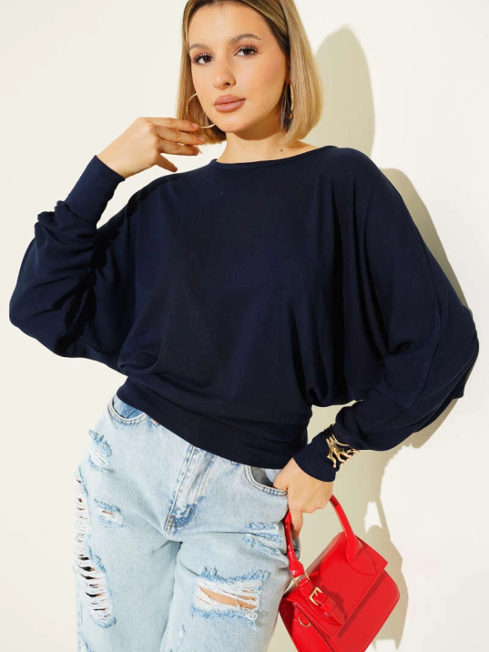 Yarasa Kol Salaş Bluz Lacivert T4273 Yarasa Kol Salaş Bluz Lacivert T4273