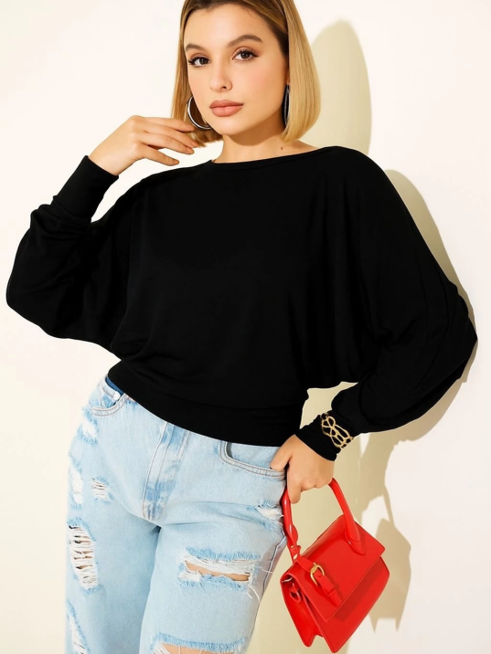 Yarasa Kol Salaş Bluz siyah T4273 Yarasa Kol Salaş Bluz siyah T4273