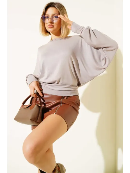 Yarasa Kol Salaş Bluz Vizon T4273