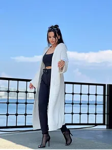 Yarasa Kol Uzun Triko Hırka Beyaz