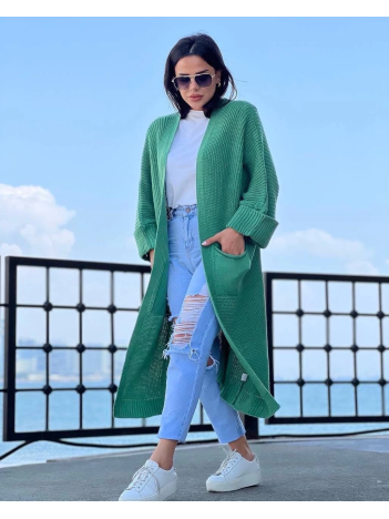 Yarasa Kol Uzun Triko Hırka Çağla Yeşili Yarasa Kol Uzun Triko Hırka Çağla Yeşili