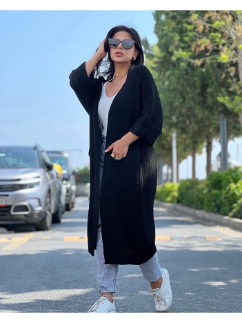 Yarasa kol uzun triko hırka siyah Yarasa kol uzun triko hırka siyah