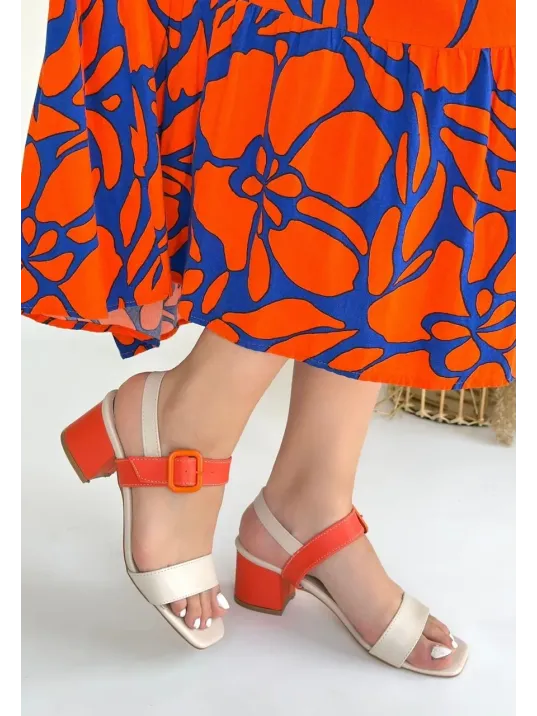 Year Bej Cilt Turuncu Detaylı Turuncu Topuklu Topuklu Ayakkabı Year Bej Cilt Turuncu Detaylı Turuncu Topuklu Topuklu Ayakkabı