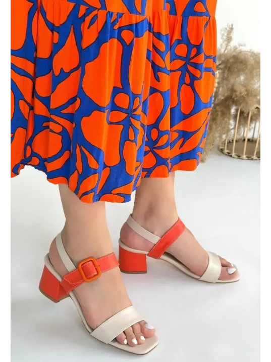 Year Bej Cilt Turuncu Detaylı Turuncu Topuklu Topuklu Ayakkabı Year Bej Cilt Turuncu Detaylı Turuncu Topuklu Topuklu Ayakkabı