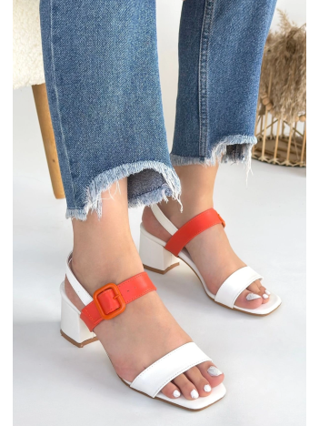 Year Beyaz Cilt Turuncu Detaylı Beyaz Topuklu Ayakkabı Year Beyaz Cilt Turuncu Detaylı Beyaz Topuklu Ayakkabı