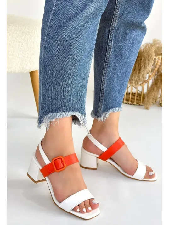 Year Beyaz Cilt Turuncu Detaylı Beyaz Topuklu Ayakkabı Year Beyaz Cilt Turuncu Detaylı Beyaz Topuklu Ayakkabı
