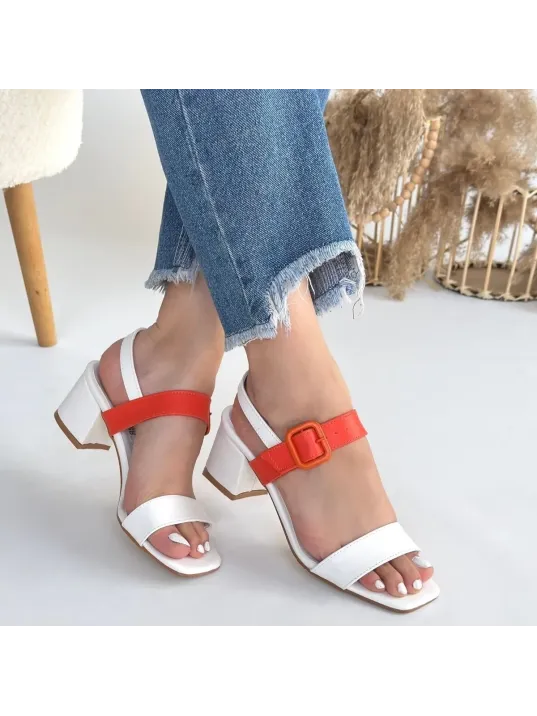 Year Beyaz Cilt Turuncu Detaylı Beyaz Topuklu Ayakkabı Year Beyaz Cilt Turuncu Detaylı Beyaz Topuklu Ayakkabı