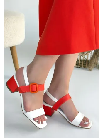 Year Beyaz Cilt Turuncu Detaylı Topuklu Ayakkabı Year Beyaz Cilt Turuncu Detaylı Topuklu Ayakkabı