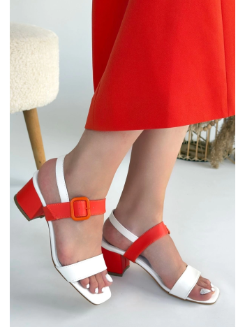 Year Beyaz Cilt Turuncu Detaylı Topuklu Ayakkabı Year Beyaz Cilt Turuncu Detaylı Topuklu Ayakkabı