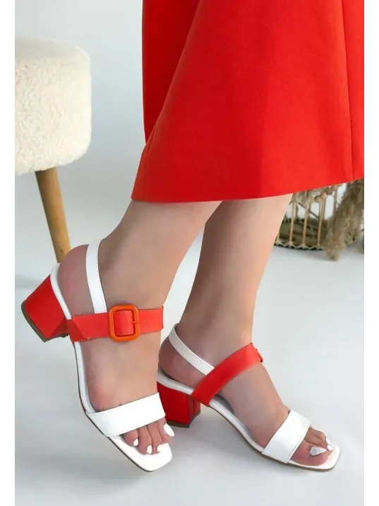 Year Beyaz Cilt Turuncu Detaylı Topuklu Ayakkabı Year Beyaz Cilt Turuncu Detaylı Topuklu Ayakkabı