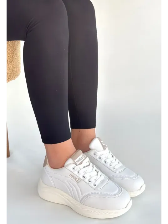 Yejja Beyaz Cilt Bağcıklı Spor Ayakkabı