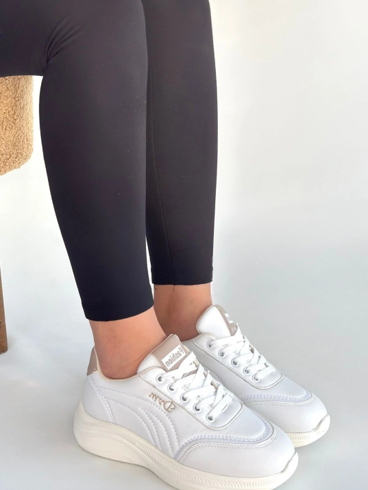 Yejja Beyaz Cilt Bağcıklı Spor Ayakkabı