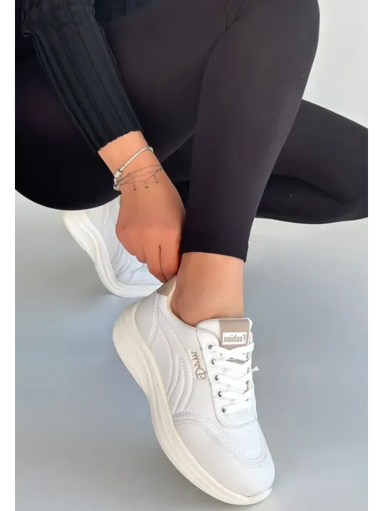 Yejja Beyaz Cilt Bağcıklı Spor Ayakkabı