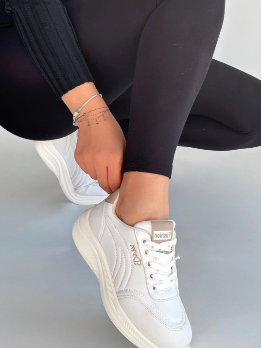 Yejja Beyaz Cilt Bağcıklı Spor Ayakkabı