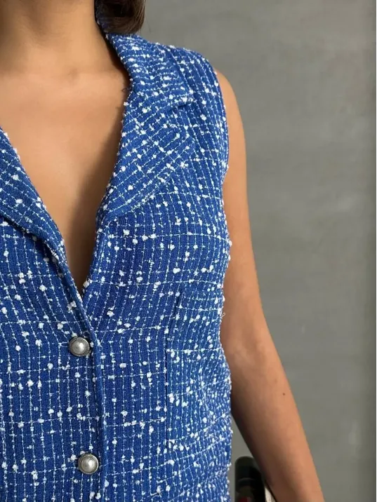 Yelekli Şort Takım Saks