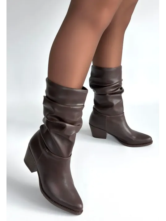 Yior Acı Kahve Cilt Topuklu Bot Yior Acı Kahve Cilt Topuklu Bot