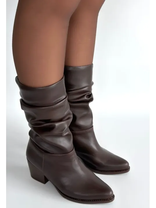 Yior Acı Kahve Cilt Topuklu Bot Yior Acı Kahve Cilt Topuklu Bot