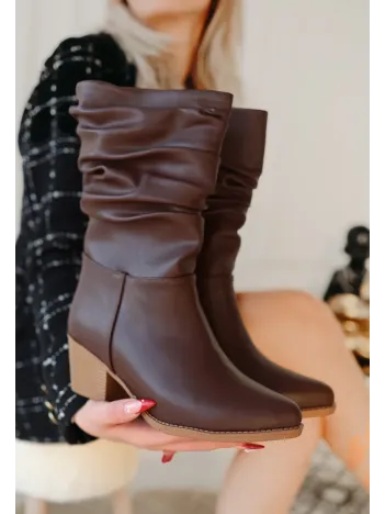 Yior Kahverengi Cilt Topuklu Bot