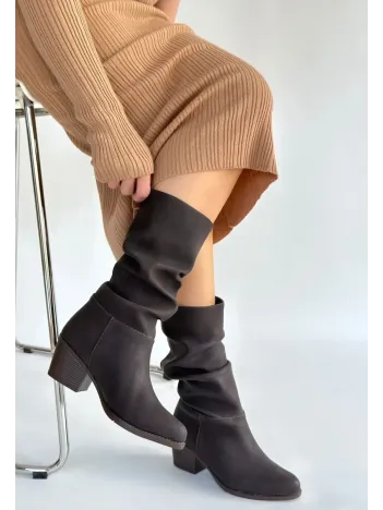 Yior Kahverengi Nubuk Topuklu Bot