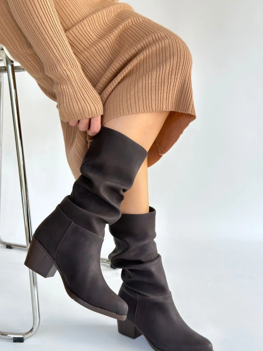 Yior Kahverengi Nubuk Topuklu Bot