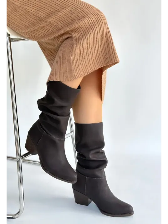 Yior Kahverengi Nubuk Topuklu Bot