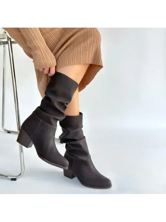 Yior Kahverengi Nubuk Topuklu Bot