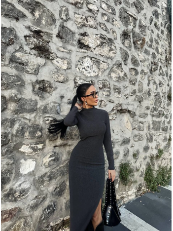 Yırtmaçlı kalın bürümcük uzun elbise siyah Yırtmaçlı kalın bürümcük uzun elbise siyah