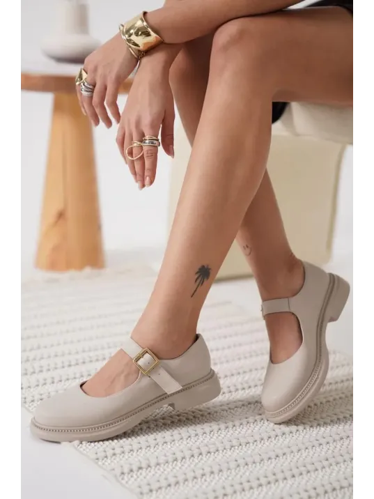 Yokox Bej Cilt Oxford Ayakkabı Yokox Bej Cilt Oxford Ayakkabı