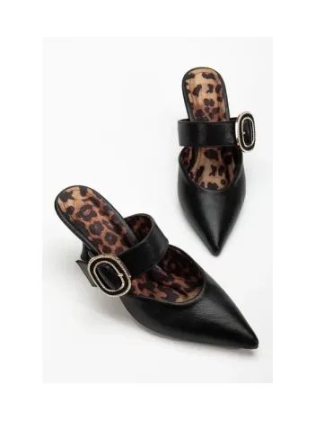 Yote Siyah Cilt Topuklu Terlik Yote Siyah Cilt Topuklu Terlik