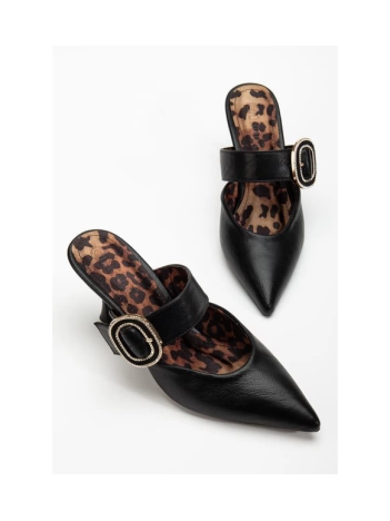 Yote Siyah Cilt Topuklu Terlik Yote Siyah Cilt Topuklu Terlik