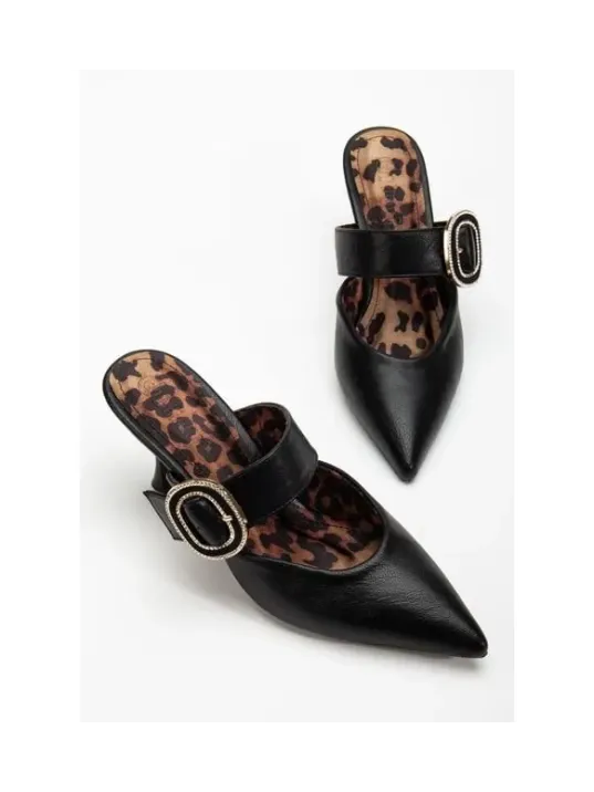 Yote Siyah Cilt Topuklu Terlik