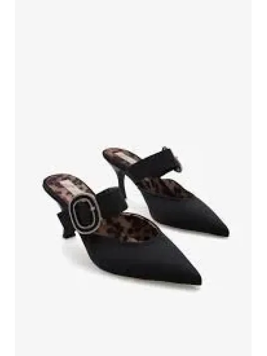 Yote Siyah Saten Topuklu Terlik