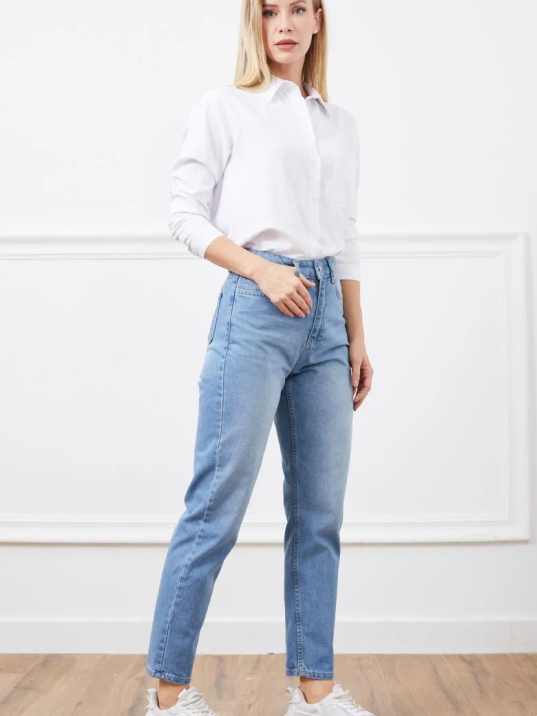 Yüksek bel mom jean pantolon
