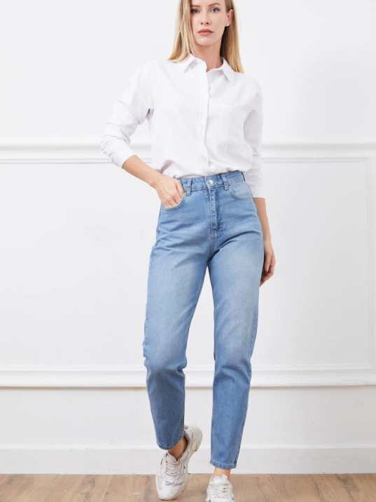 Yüksek bel mom jean pantolon