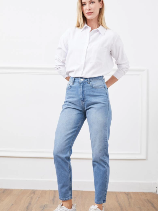 Yüksek bel mom jean pantolon