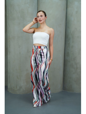 Yüksek Bel Uzun Çok Renkli Baskılı Palazzo Pantolon Gri Yüksek Bel Uzun Çok Renkli Baskılı Palazzo Pantolon Gri