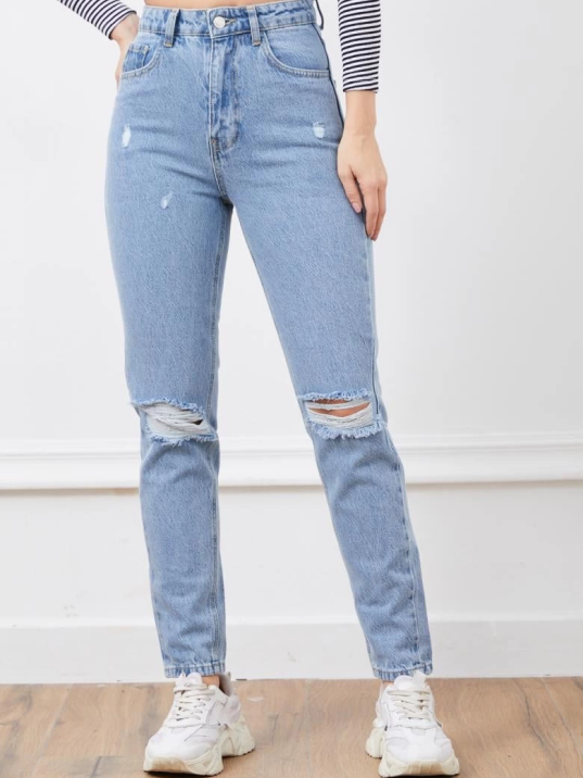 Yüksek bel yırtmaçlı mom jean pantolon Yüksek bel yırtmaçlı mom jean pantolon