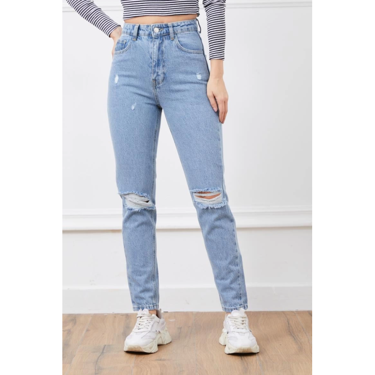Yüksek bel yırtmaçlı mom jean pantolon Yüksek bel yırtmaçlı mom jean pantolon
