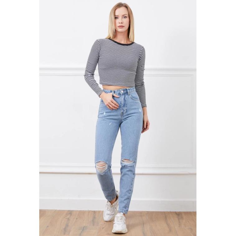 Yüksek bel yırtmaçlı mom jean pantolon Yüksek bel yırtmaçlı mom jean pantolon