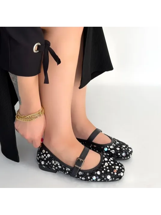 Zaty Siyah Süet Gümüş Pullu Babet Ayakkabı Zaty Siyah Süet Gümüş Pullu Babet Ayakkabı