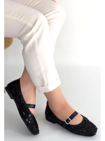 Zaty Siyah Süet Siyah Pullu Babet Ayakkabı