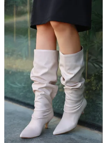 Zelya Bej Cilt Topuklu Çizme