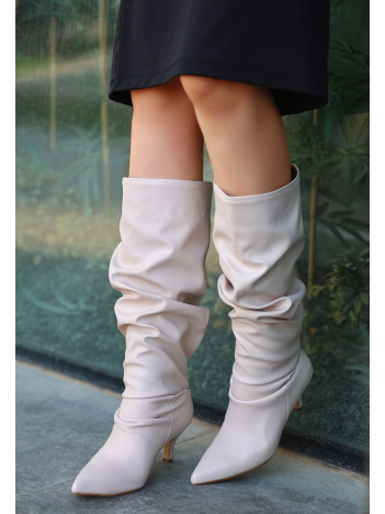 Zelya Bej Cilt Topuklu Çizme Zelya Bej Cilt Topuklu Çizme