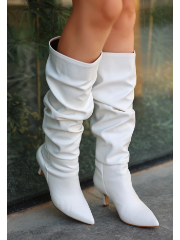 Zelya Beyaz Cilt Topuklu Çizme Zelya Beyaz Cilt Topuklu Çizme